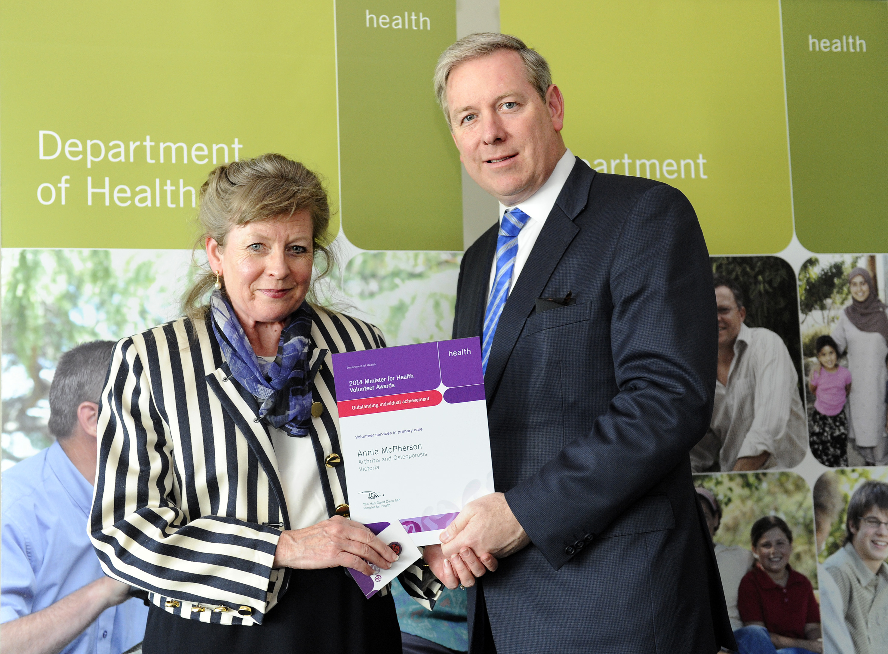 AS Victoria Inc President Annie McPherson with Minister for Health (Victoria) 
                    David Davis 14th May 2014